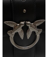 PINKO LOVE ONE CLASSIC SLOUCHY Sac à bandoulière en cuir limousine noire - argent mat - Sacs pour Femme - 3