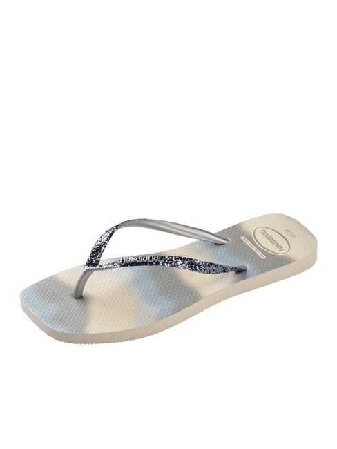 STYLESLIM SQUARE GLITTER Tongs carr&eacute;es beige/argent m&eacute;tallis&eacute; - Chaussures Femme