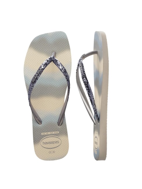 STYLESLIM SQUARE GLITTER Tongs carr&eacute;es beige/argent m&eacute;tallis&eacute; - Chaussures Femme