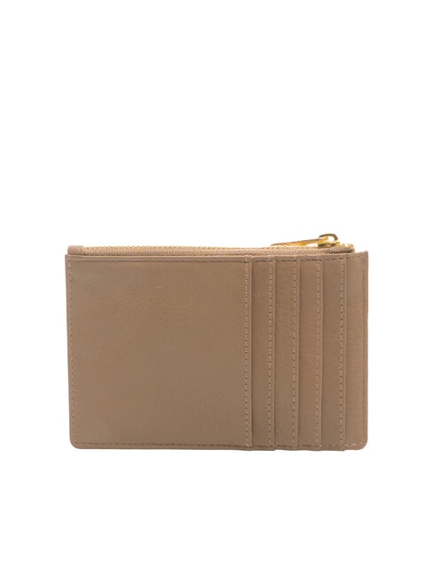 EDA Porte-cartes plat en cuir avec zip taupe - Portefeuilles Femme
