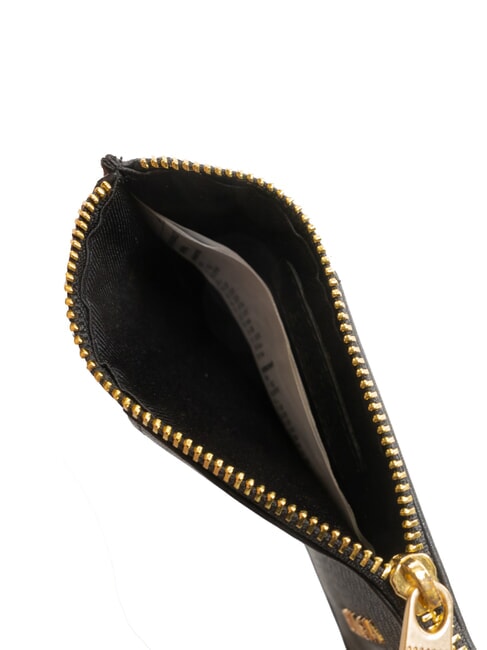 EDA Porte-cartes plat en cuir avec zip noir - Portefeuilles Femme