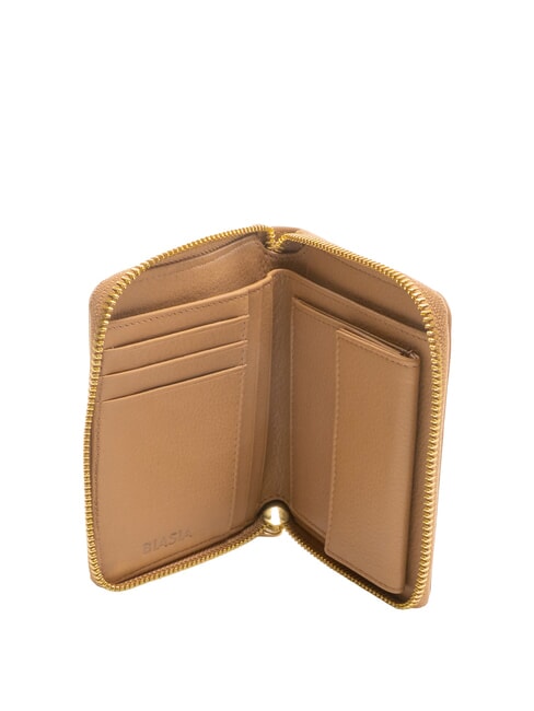EDA Portefeuille en cuir à fermeture éclair de taille moyenne chameau - Portefeuilles Femme