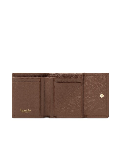 BASIC Petit portefeuille en cuir &agrave; rabat marron - Portefeuilles Femme