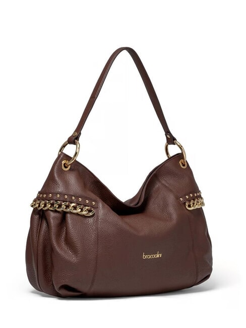 NORA Sac bandouli&egrave;re en cuir avec cha&icirc;ne marron - Sacs pour Femme