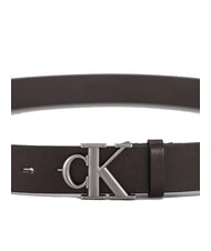 CALVIN KLEIN CK HARDWARE Ceinture en cuir ck marron fonc&eacute;/argent antique - Ceintures - 3