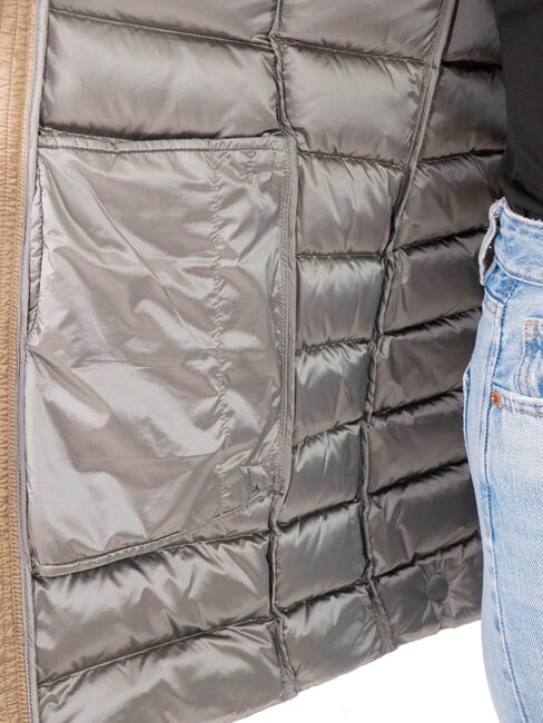 DELUXE Doudoune femme avec capuche en fourrure cr&egrave;me de caf&eacute; noir-da - Doudounes femme