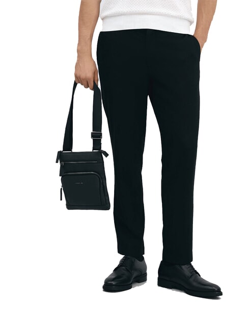 MADDOX Sac plat multi-poches en cuir noir - Sacs en Bandoulières pour Homme