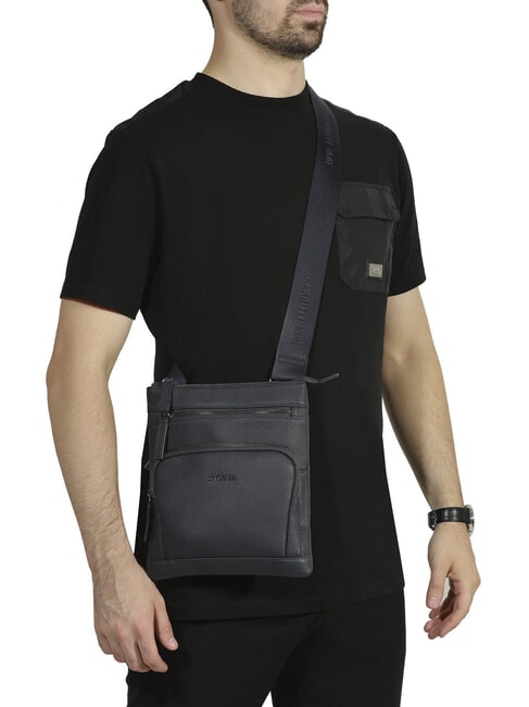 MADDOX Sac plat multi-poches en cuir bleu - Sacs en Bandoulières pour Homme