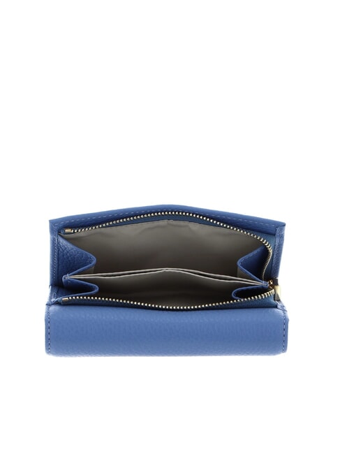 METALLIC SOFT Portefeuille &agrave; deux volets en cuir martel&eacute; bleu - Portefeuilles Femme