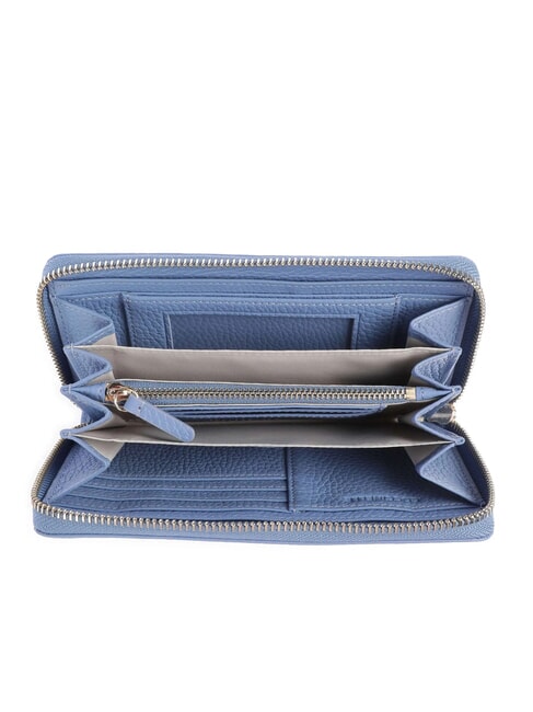 METALLIC SOFT Portefeuille zipp&eacute; en cuir textur&eacute; bleu - Portefeuilles Femme