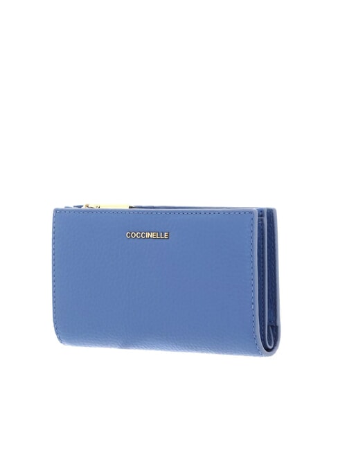 METALLIC SOFT Portefeuille moyen en cuir martel&eacute; bleu - Portefeuilles Femme