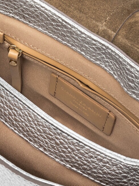 HELENA ROUND Sac en cuir avec double bandoulière argent - Sacs pour Femme