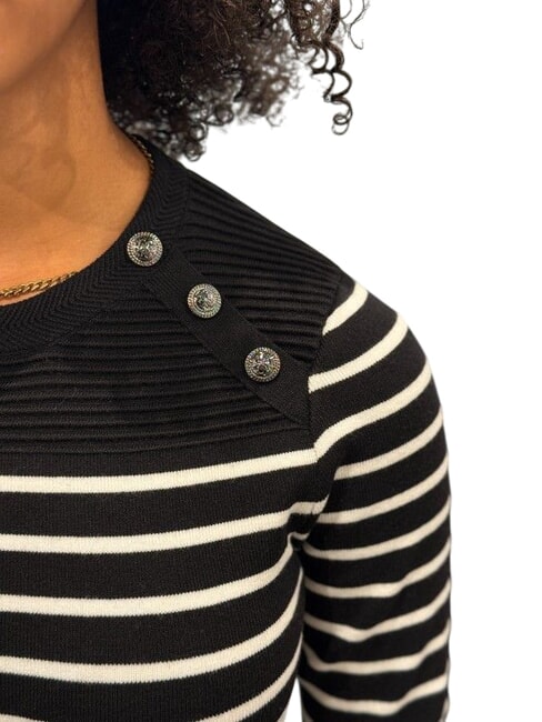 HELEN Pull-over rayures noires et crème - Chandails pour femmes