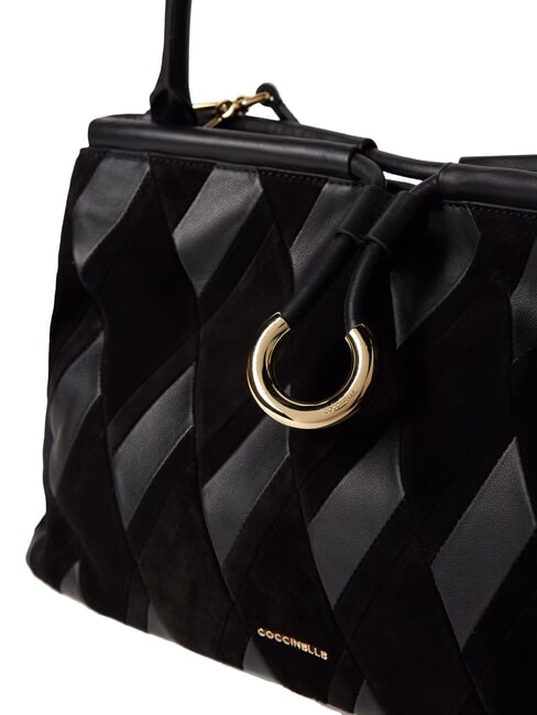 LISBET GEOMETRIC PATCH Sac &agrave; main en cuir avec bandouli&egrave;re Noir - Sacs pour Femme