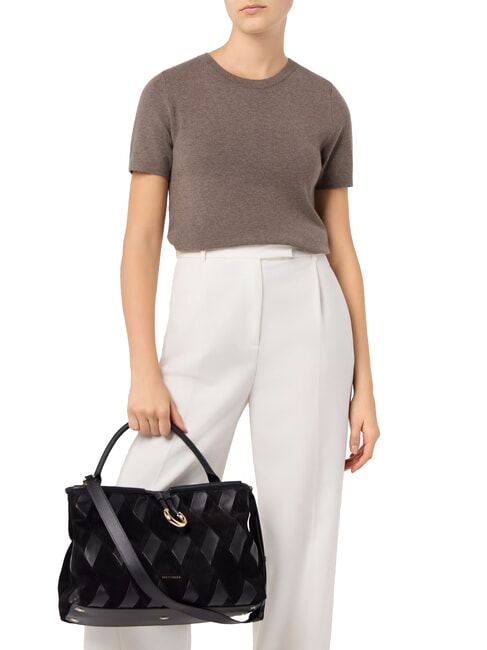 LISBET GEOMETRIC PATCH Sac &agrave; main en cuir avec bandouli&egrave;re Noir - Sacs pour Femme