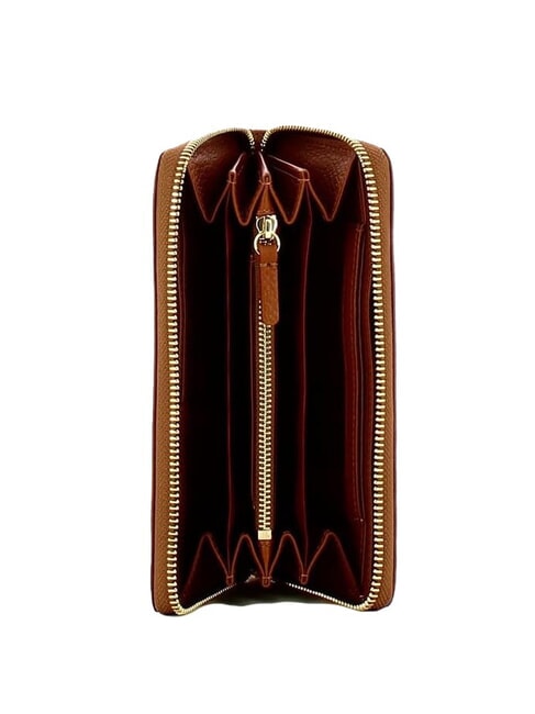 METALLIC SOFT Portefeuille zippé en cuir texturé Cognac - Portefeuilles Femme