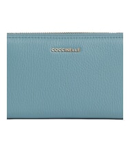 COCCINELLE METALLIC SOFT Portefeuille zippé en cuir texturé bleu arctique - Portefeuilles Femme - 3