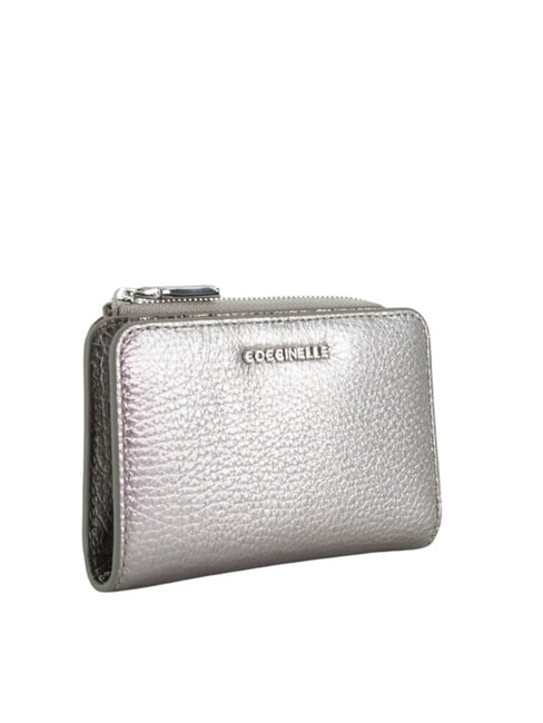 METALLIC SOFT Petit portefeuille en cuir acier - Portefeuilles Femme