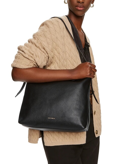 MALORY Sac bandoulière en cuir martelé Noir - Sacs pour Femme