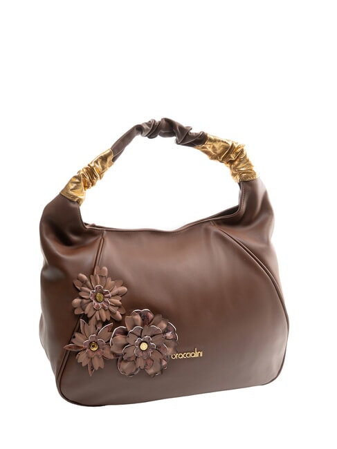 SARA Sac bandouli&egrave;re hobo en cuir &agrave; fleurs marron - Sacs pour Femme