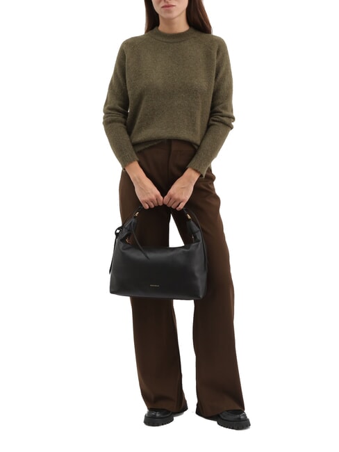 RHEA Sac à bandoulière en cuir avec bandoulière Noir - Sacs pour Femme