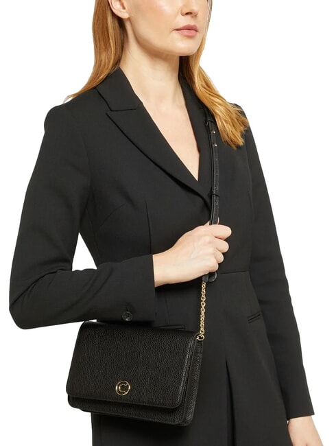 TULIP Sac bandoulière en cuir martelé Noir - Sacs pour Femme