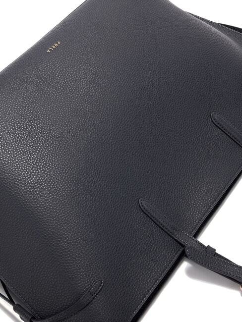 AVA Grand sac de courses en cuir bleu encre + bleu encre intérieur. - Sacs pour Femme