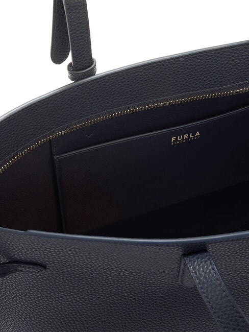 AVA Grand sac de courses en cuir bleu encre + bleu encre intérieur. - Sacs pour Femme