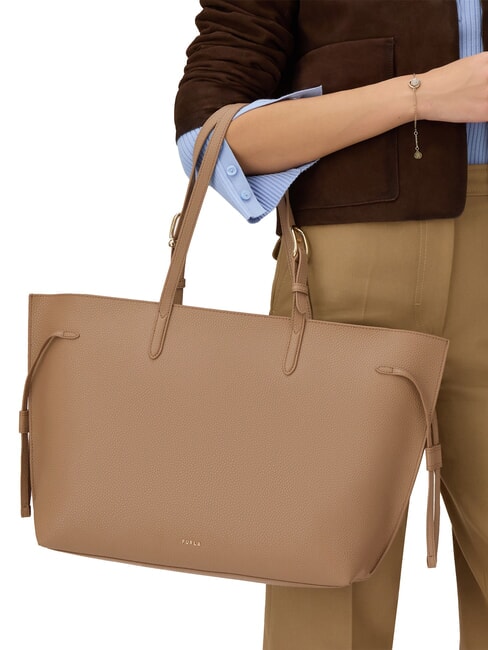 AVA Grand sac de courses en cuir caramel + noir intérieur. - Sacs pour Femme