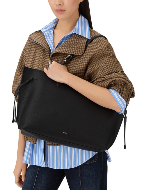 AVA Grand sac de courses en cuir noir+int noir - Sacs pour Femme