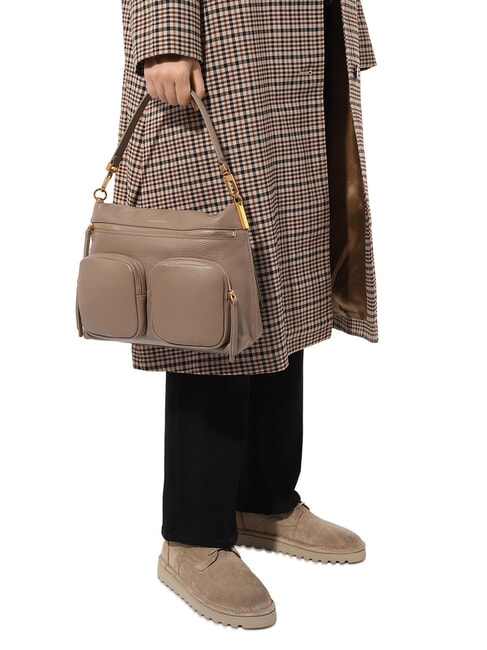 HYLE Sac en cuir double fonction de taille moyenne taupe chaud - Sacs pour Femme