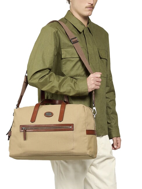 STORY petit sac de voyage en cuir et tissu brun ruthénium naturel/foncé - Sacs de voyage