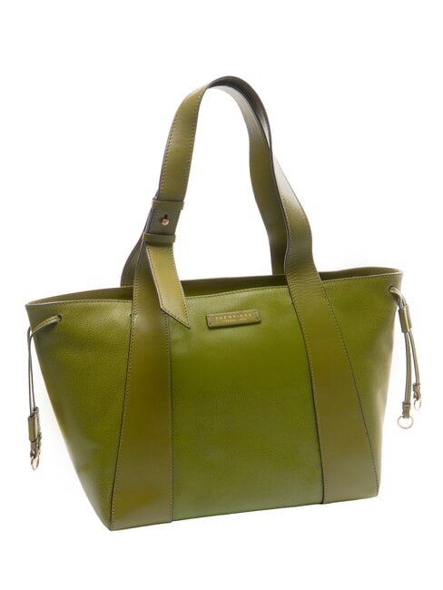 CARLOTTA Sac cabas porté épaule en cuir vert figue abb. or - Sacs pour Femme