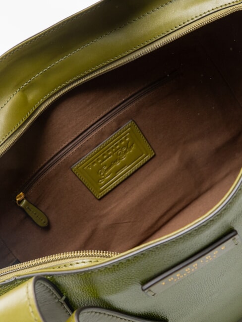 CARLOTTA Sac cabas porté épaule en cuir vert figue abb. or - Sacs pour Femme