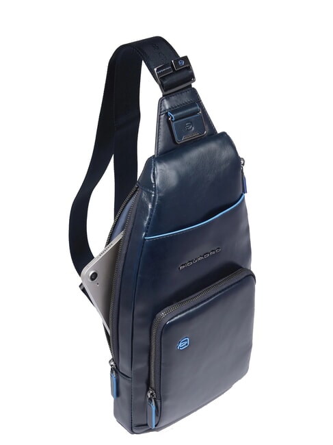 BLUE SQUARE Sac à dos bandoulière en cuir avec porte-mini tablette bleu - Sacs en Bandoulières pour Homme
