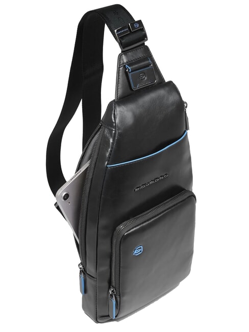 BLUE SQUARE Sac à dos bandoulière en cuir avec porte-mini tablette Noir - Sacs en Bandoulières pour Homme