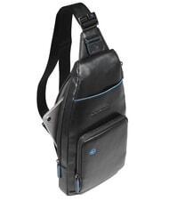 PIQUADRO BLUE SQUARE Sac à dos bandoulière en cuir avec porte-mini tablette Noir - Sacs en Bandoulières pour Homme - 6