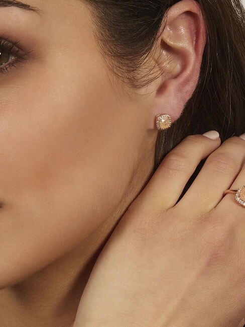 ICY DIAMONDS Boucles d'oreilles carrées à lobes ornées de zirconiums Rose - Boucles d'oreilles