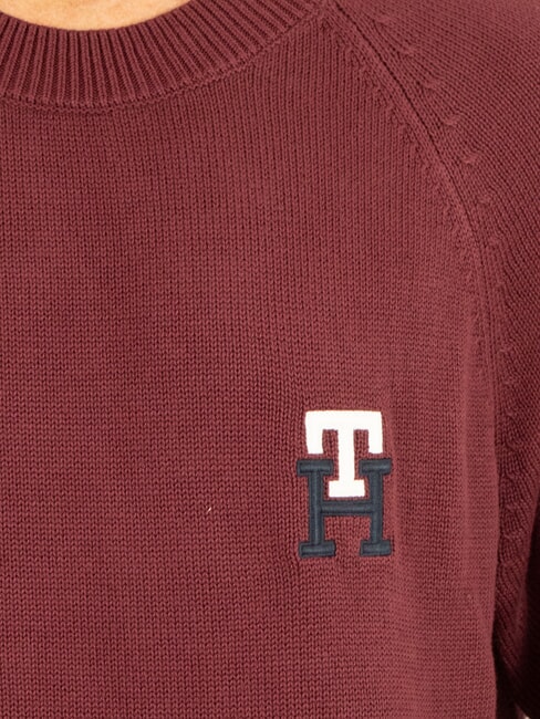TH Pull en coton &agrave; col rond avec logo brod&eacute; rouge fonc&eacute; - Pulls pour hommes