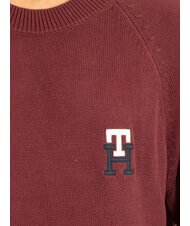 TOMMY HILFIGER TH Pull en coton &agrave; col rond avec logo brod&eacute; rouge fonc&eacute; - Pulls pour hommes - 3