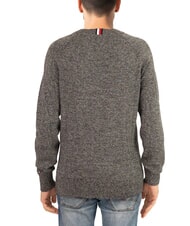 TOMMY HILFIGER TH Pull en coton &agrave; col rond avec logo brod&eacute; noir / gris moyen htr - Pulls pour hommes - 2