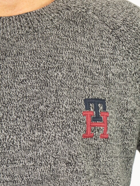 TH Pull en coton &agrave; col rond avec logo brod&eacute; noir / gris moyen htr - Pulls pour hommes