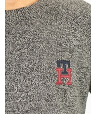 TOMMY HILFIGER TH Pull en coton &agrave; col rond avec logo brod&eacute; noir / gris moyen htr - Pulls pour hommes - 3