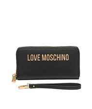 LOVE MOSCHINO LAMINATED BOLD LOVE Grand portefeuille avec dragonne Noir - Portefeuilles Femme - 3