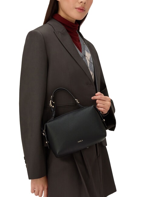 DOUBLE Sacoche en cuir avec bandoulière Noir - Sacs pour Femme