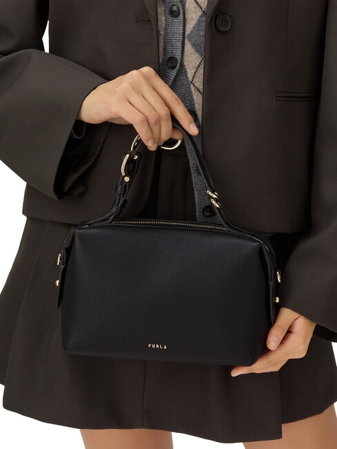 DOUBLE Sacoche en cuir avec bandoulière Noir - Sacs pour Femme