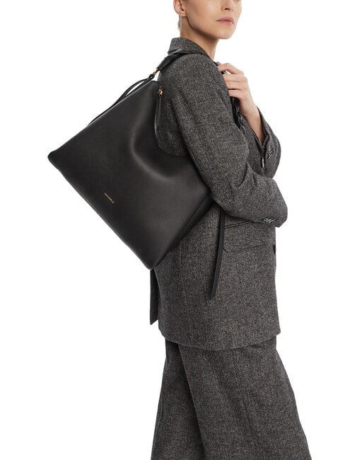 CAMPIONARIO - BOHEME GRANA DOUBLE Grand sac bandouli&egrave;re en cuir noir/cognac - Sacs pour Femme