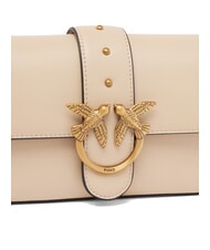 PINKO LOVE ONE SLOUCHY Mini sac à bandoulière en cuir beige-gris fumé-or antique - Sacs pour Femme - 3