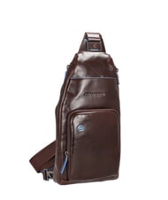 PIQUADRO BLUE SQUARE Sac à dos bandoulière en cuir avec porte-mini tablette ACAJOU - Sacs en Bandoulières pour Homme - 5