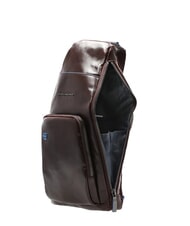 PIQUADRO BLUE SQUARE Sac à dos bandoulière en cuir avec porte-mini tablette ACAJOU - Sacs en Bandoulières pour Homme - 6